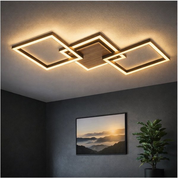 GLOBO LIGHTING LED Deckenleuchte, LED-Leuchtmittel fest verbaut, Warmweiß, Deckenlampe Flurleuchte Deckenleuchte LED Holz MDF schwarz matt