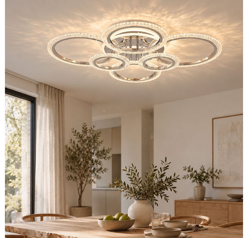 GLOBO LIGHTING LED Deckenleuchte, LED-Leuchtmittel fest verbaut, Farbwechsel, Neutralweiß, Kaltweiß, Warmweiß, Tageslichtweiß, LED Deckenleuchte Deckenlampe Chr – Bild 3 von 5