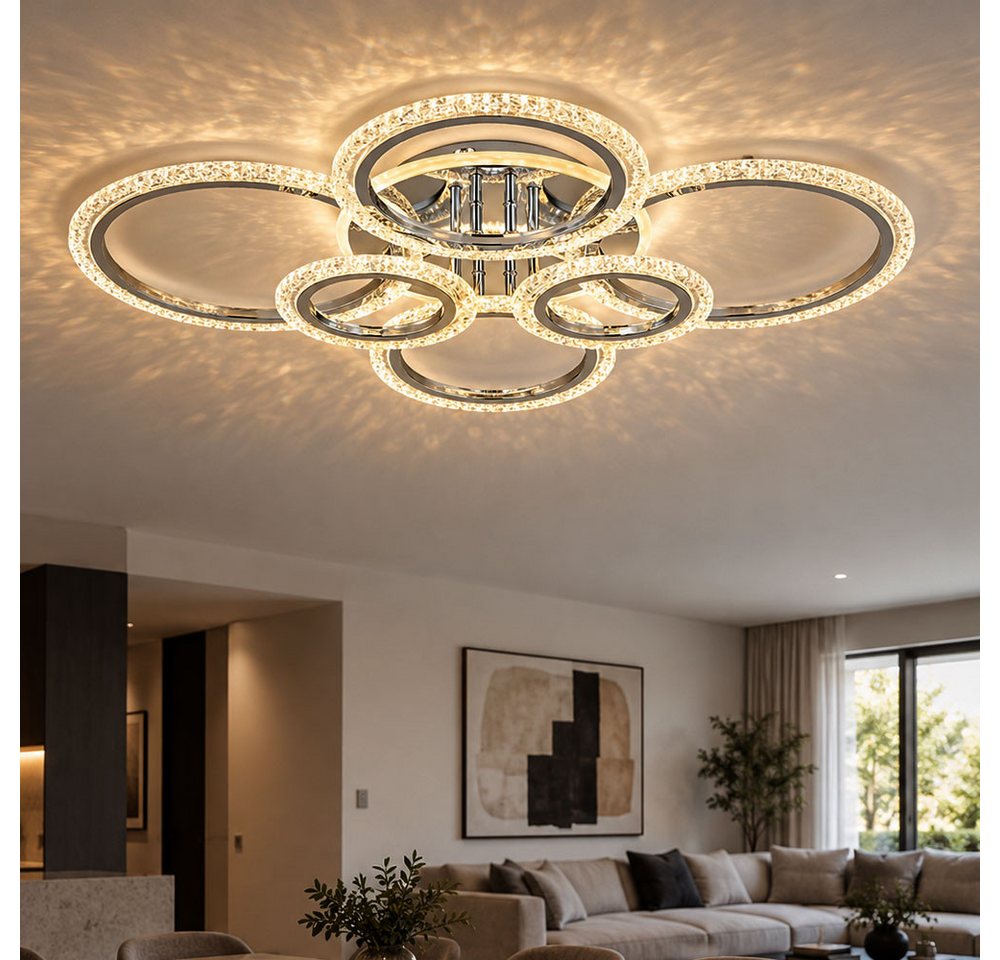 GLOBO LIGHTING LED Deckenleuchte, LED-Leuchtmittel fest verbaut, Farbwechsel, Neutralweiß, Kaltweiß, Warmweiß, Tageslichtweiß, LED Deckenleuchte Deckenlampe Chr – Bild 5 von 5