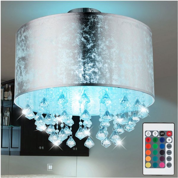 GLOBO LIGHTING LED Deckenleuchte, Leuchtmittel inklusive, Farbwechsel, Warmweiß, Decken Leuchte FERNBEDIENUNG Wohn Zimmer Kristall Lampe im Set