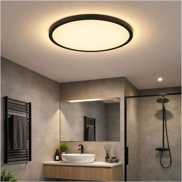 GLOBO LIGHTING LED Deckenleuchte, LED-Leuchtmittel fest verbaut, Warmweiß, LED Deckenlampe schwarz Badezimmer dimmbar Wohnzimmerlampe Backlight