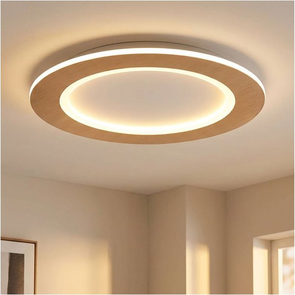 GLOBO LIGHTING LED Deckenleuchte, LED-Leuchtmittel fest verbaut, Warmweiß, Tageslichtweiß, Deckenlampe Deckenleuchte CCT Schaltung LED Backlight Holzoptik rund