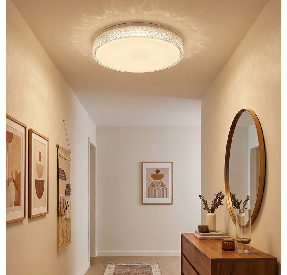 GLOBO LIGHTING LED Deckenleuchte, LED-Leuchtmittel fest verbaut, Kaltweiß, Warmweiß, Neutralweiß, Tageslichtweiß, Farbwechsel, Deckenleuchte Kristalle LED Fernb – Bild 3 von 5
