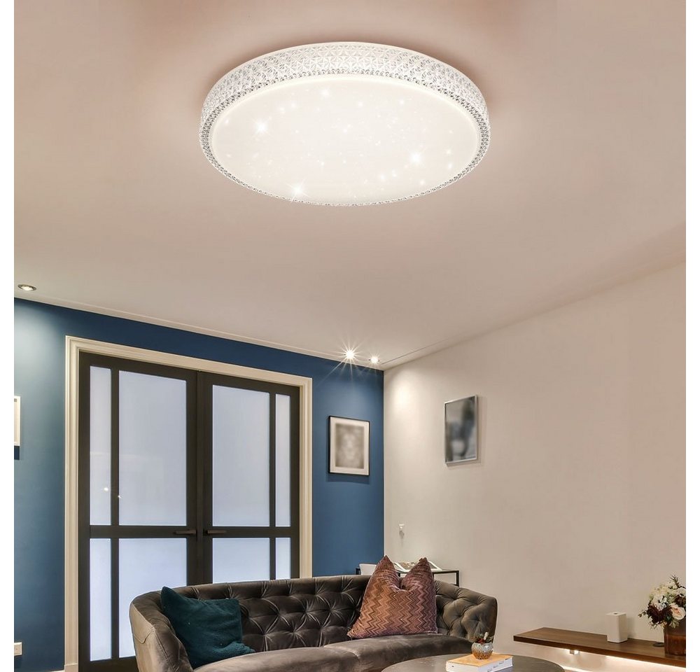 GLOBO LIGHTING LED Deckenleuchte, LED-Leuchtmittel fest verbaut, Kaltweiß, Warmweiß, Neutralweiß, Tageslichtweiß, Farbwechsel, Deckenleuchte Kristalle LED Fernb – Bild 5 von 5