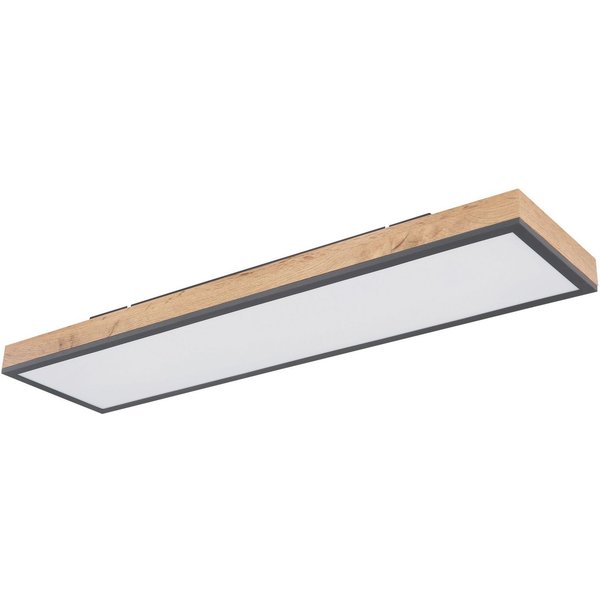 GLOBO LIGHTING LED Deckenleuchte DORO, LED fest integriert, Warmweiß, Rechteckige Deckenlampe, 3000 Kelvin, Wohnzimmer, Holzoptik, Eiche