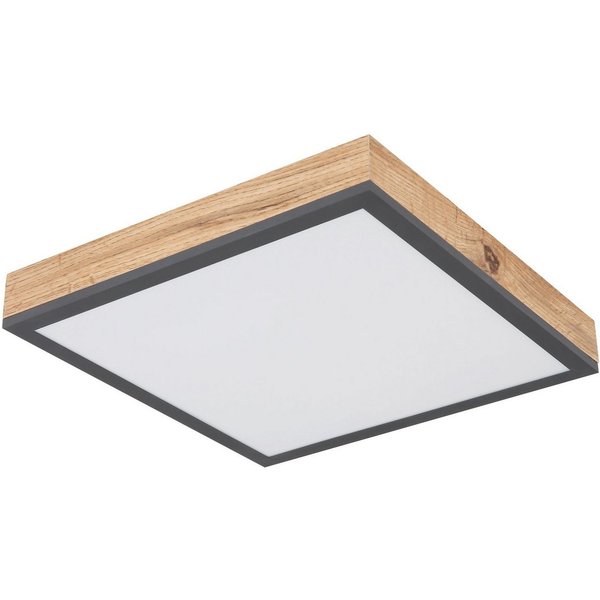 GLOBO LIGHTING LED Deckenleuchte DORO, LED fest integriert, Warmweiß, Quadratische Deckenlampe, 3000 Kelvin, Wohnzimmer, Holzoptik, Eiche