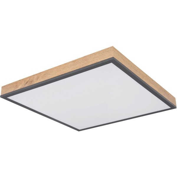 GLOBO LIGHTING LED Deckenleuchte DORO, LED fest integriert, Warmweiß, Quadratische Deckenlampe, 3000 Kelvin, Wohnzimmer, Holzoptik, Eiche