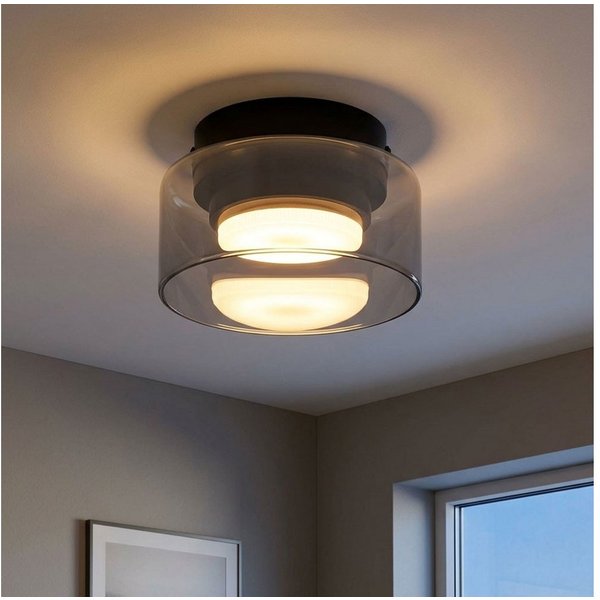 GLOBO LIGHTING LED Deckenleuchte, Leuchtmittel inklusive, Warmweiß, Deckenleuchte Deckenlampe Esszimmerlampe Rauchglas schwarz LED D 13 cm