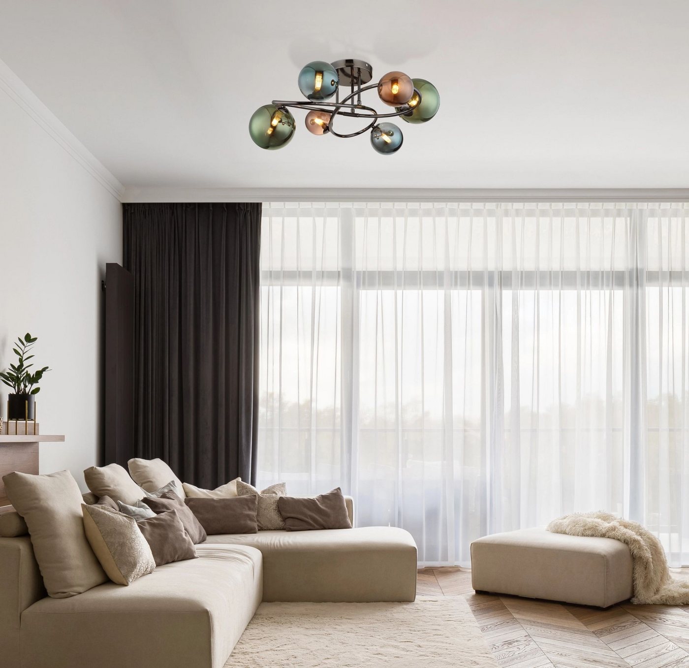 GLOBO LIGHTING LED Deckenleuchte RIHA, Leuchtmittel wechselbar, Warmweiß, Deckenlampe, Glas, Wohnzimmer, Esszimmer – Bild 2 von 3