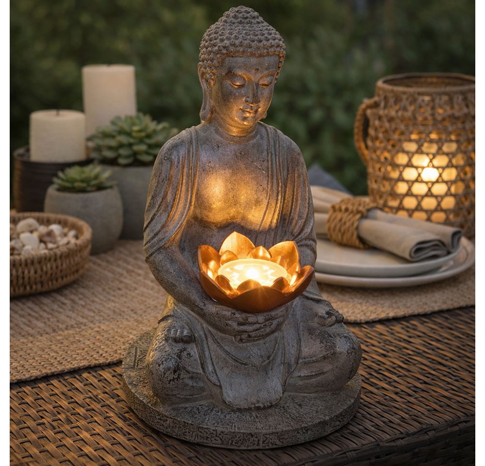 GLOBO LIGHTING LED Dekofigur, LED-Leuchtmittel fest verbaut, Warmweiß, LED Solarlampe Lampe Leuchte beleuchtete Skulptur Buddha Kunststoff – Bild 3 von 5