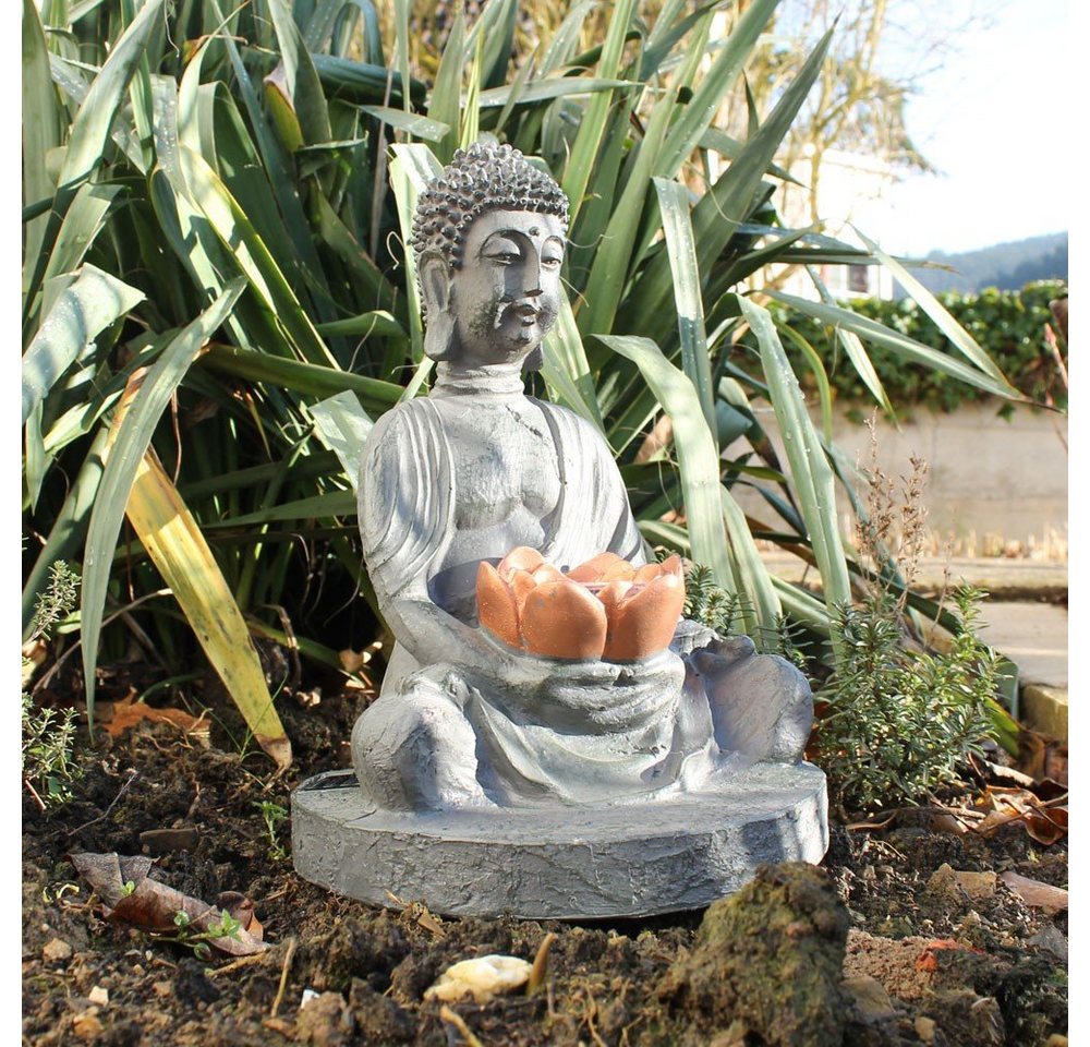 GLOBO LIGHTING LED Dekofigur, LED-Leuchtmittel fest verbaut, 2er Set LED Solarlampe Gartendeko Blumenbeet Buddha grau – Bild 4 von 5