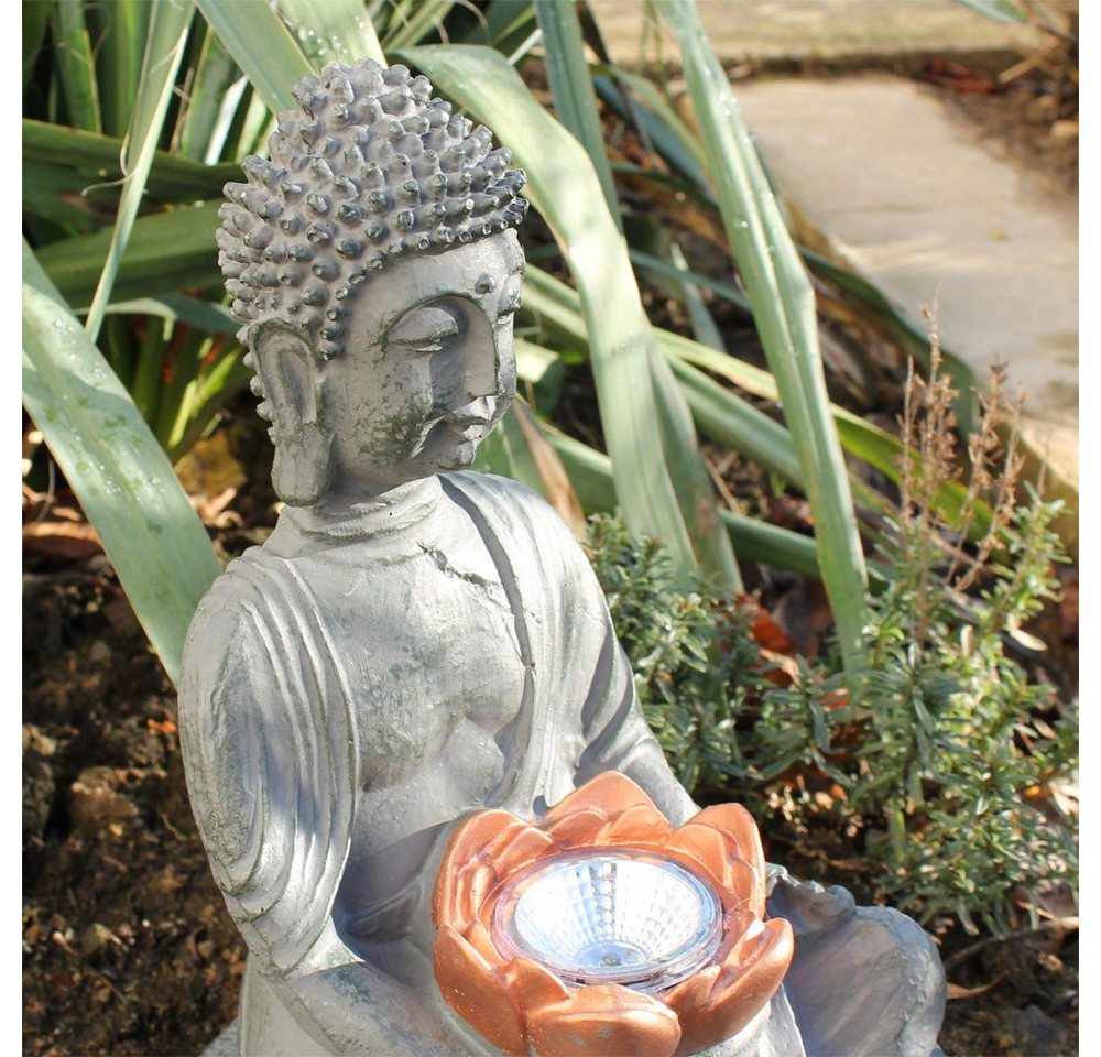 GLOBO LIGHTING LED Dekofigur, LED-Leuchtmittel fest verbaut, 2er Set LED Solarlampe Gartendeko Blumenbeet Buddha grau – Bild 5 von 5