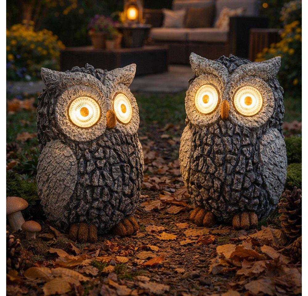 GLOBO LIGHTING LED Dekofigur, LED-Leuchtmittel fest verbaut, Warmweiß, Solar Eule Gartenskulptur für Außen Gartendeko Figur Skulptur grau – Bild 4 von 5