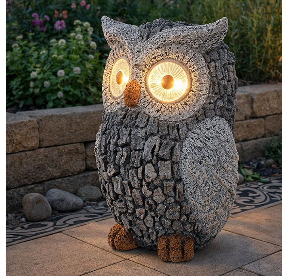 GLOBO LIGHTING LED Dekofigur, LED-Leuchtmittel fest verbaut, Warmweiß, Solar Eule Gartenskulptur für Außen Gartendeko Figur Skulptur grau – Bild 5 von 5