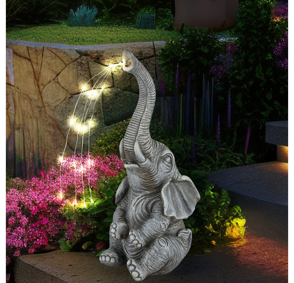 GLOBO LIGHTING LED Dekofigur, LED-Leuchtmittel fest verbaut, Warmweiß, Solarleuchte Außenlampe Elefant grau Gartendeko Terrasse 2er Set – Bild 3 von 5