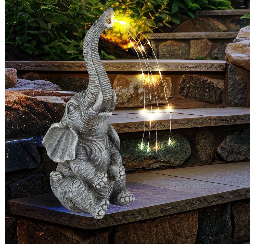 GLOBO LIGHTING LED Dekofigur, LED-Leuchtmittel fest verbaut, Warmweiß, Solarleuchte Außenlampe Elefant grau Gartendeko Terrasse 2er Set – Bild 4 von 5