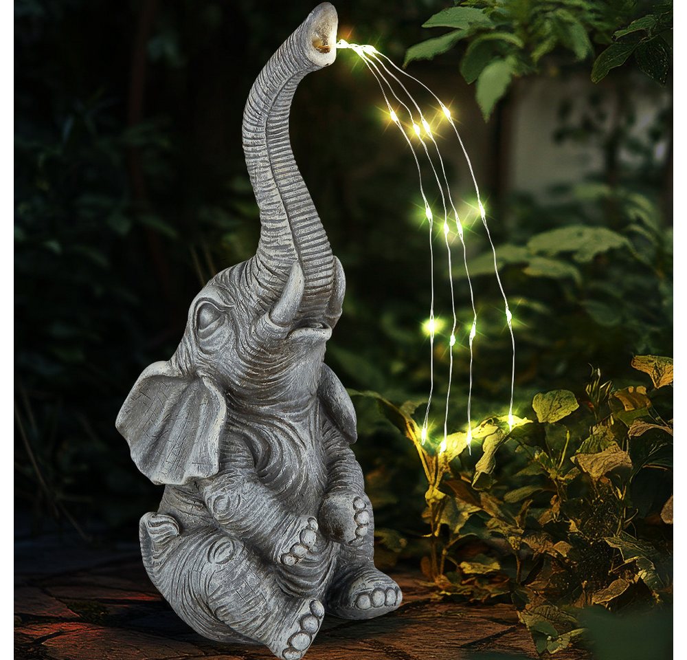 GLOBO LIGHTING LED Dekofigur, LED-Leuchtmittel fest verbaut, Warmweiß, Solarleuchte Außenlampe Elefant grau Gartendeko Terrasse 2er Set – Bild 5 von 5
