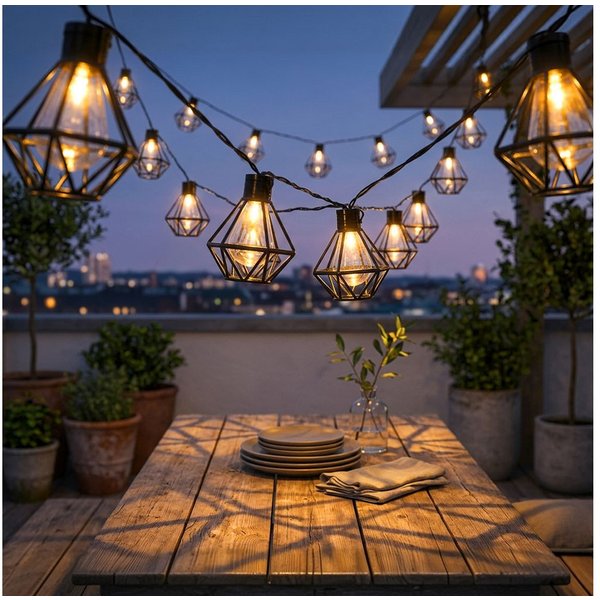 GLOBO LIGHTING LED Dekolicht, Leuchtmittel inklusive, Warmweiß, LED Lichterkette Außenleuchte Gartenlampe Terrasse Laterne Käfig