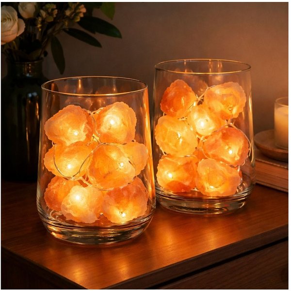 GLOBO LIGHTING LED Dekolicht, LED-Leuchtmittel fest verbaut, Warmweiß, Lichterkette 20x LED Salzkristalle Salzlichterkette Dekolampe