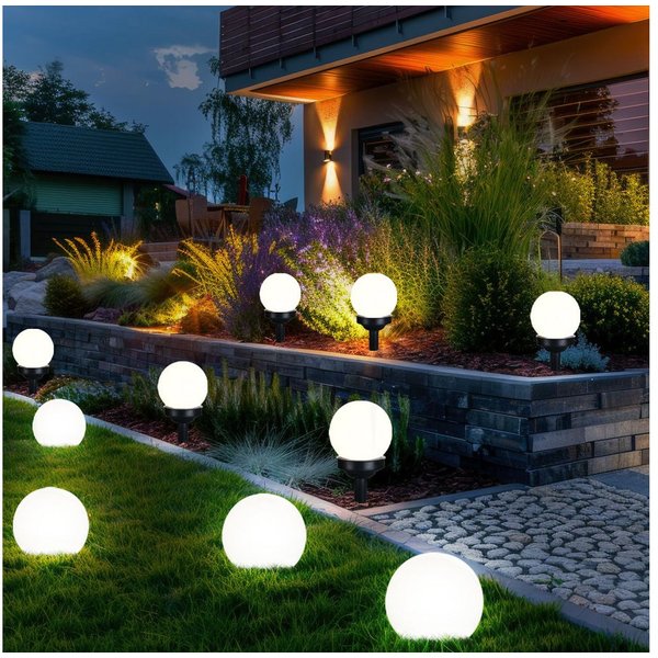 GLOBO LIGHTING LED Gartenleuchte, LED-Leuchtmittel fest verbaut, Warmweiß, 10er Set LED Außen Solar Lampen Kugel Design Erd Spieß Steck