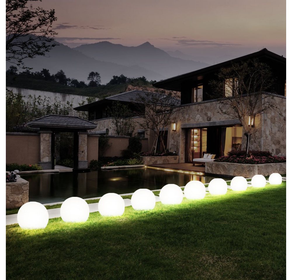 GLOBO LIGHTING LED Gartenleuchte, LED-Leuchtmittel fest verbaut, Warmweiß, 10er Set LED Außen Solar Lampen Kugel Design Erd Spieß Steck – Bild 3 von 5