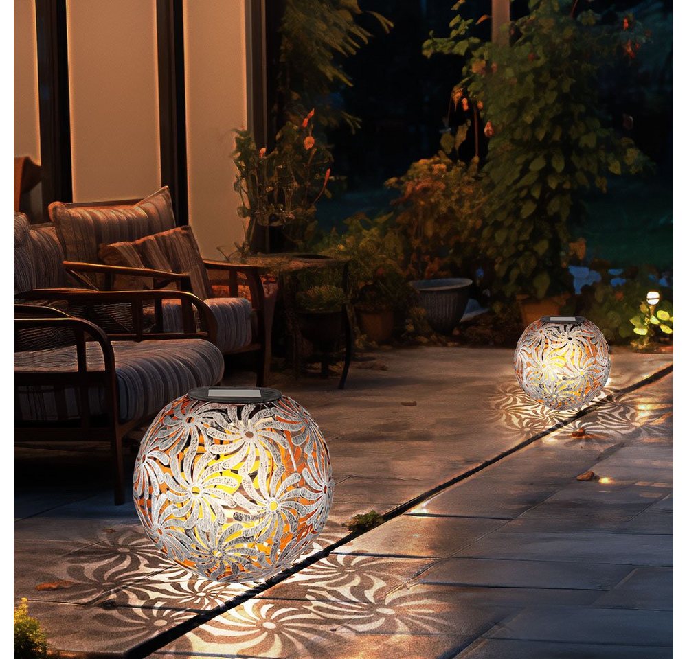 GLOBO LIGHTING LED Gartenleuchte, LED-Leuchtmittel fest verbaut, Warmweiß, Solarlaterne Außen silberfarben LED Solarleuchte Tisch Garten für – Bild 4 von 5