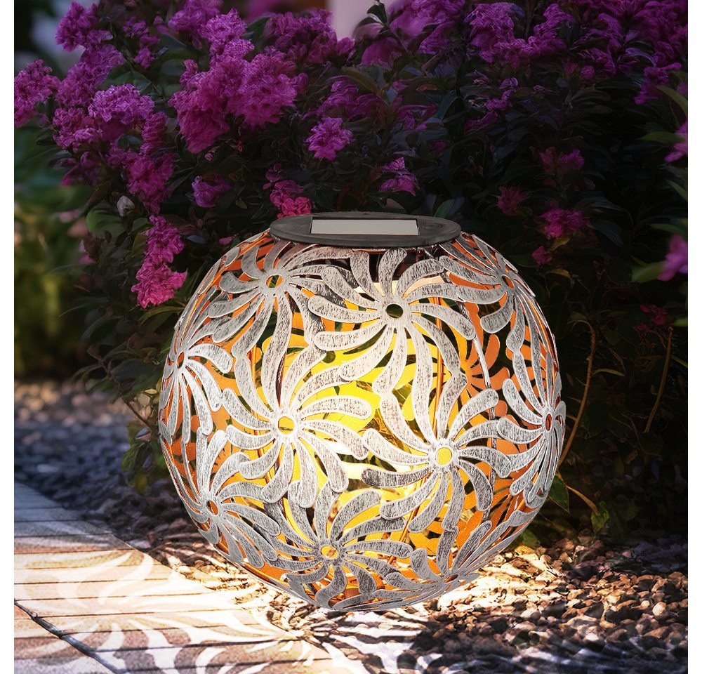 GLOBO LIGHTING LED Gartenleuchte, LED-Leuchtmittel fest verbaut, Warmweiß, Solarlaterne Außen silberfarben LED Solarleuchte Tisch Garten für – Bild 5 von 5