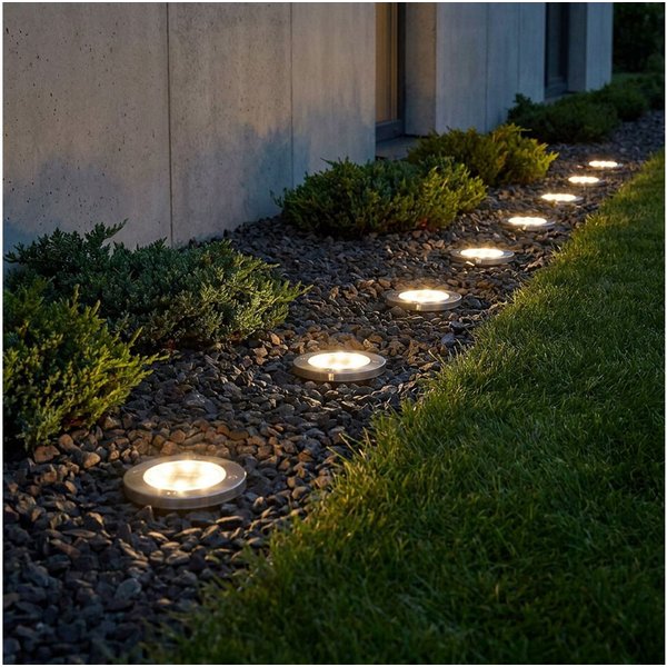 GLOBO LIGHTING LED Gartenleuchte, LED-Leuchtmittel fest verbaut, LED Solarleuchte Bodenstrahler Bodenlampe Erdspieß Edelstahl 8er Set