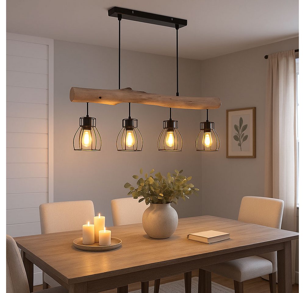 GLOBO LIGHTING LED-Hängeleuchte, Leuchtmittel inklusive, Warmweiß, Hängeleuchte Holzlampe LED Esszimmerleuchte Pendellampe Deckenleuchte – Bild 4 von 5