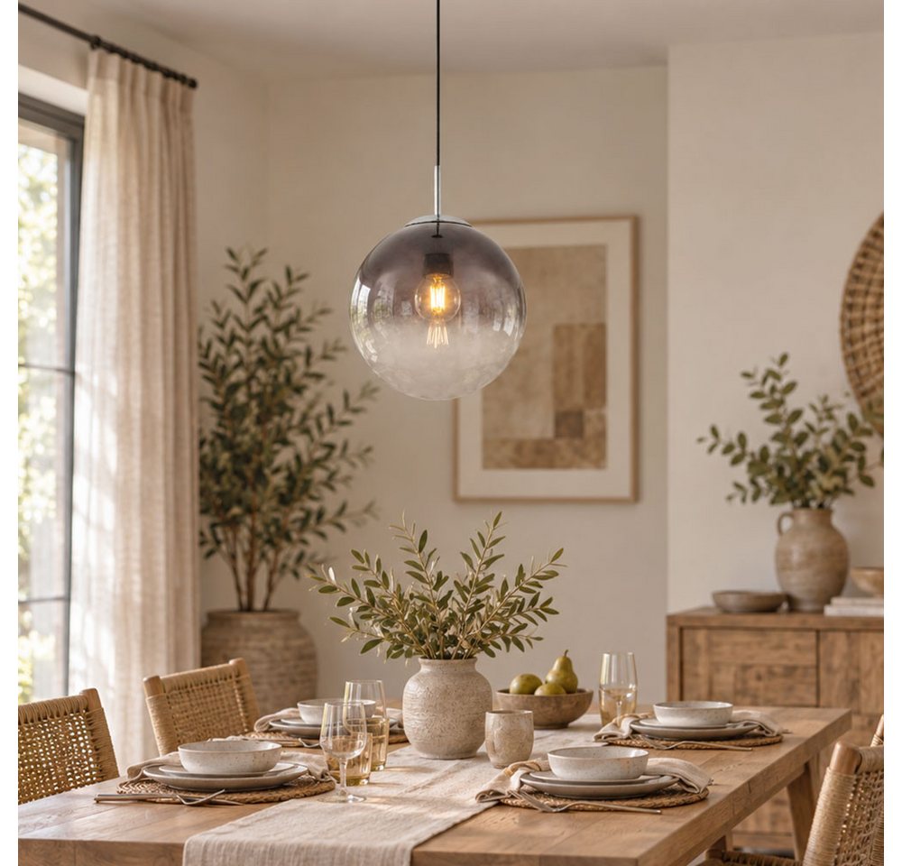 GLOBO LIGHTING LED-Hängeleuchte, Leuchtmittel inklusive, Warmweiß, Glas Kugel Decken Hänge Lampe rauch Wohn Zimmer Pendel Leuchte im – Bild 3 von 5