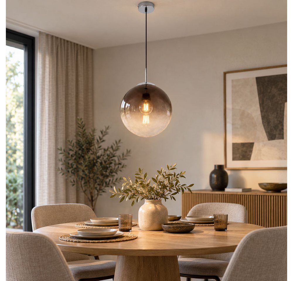 GLOBO LIGHTING LED-Hängeleuchte, Leuchtmittel inklusive, Warmweiß, Glas Kugel Decken Hänge Lampe rauch Wohn Zimmer Pendel Leuchte im – Bild 4 von 5