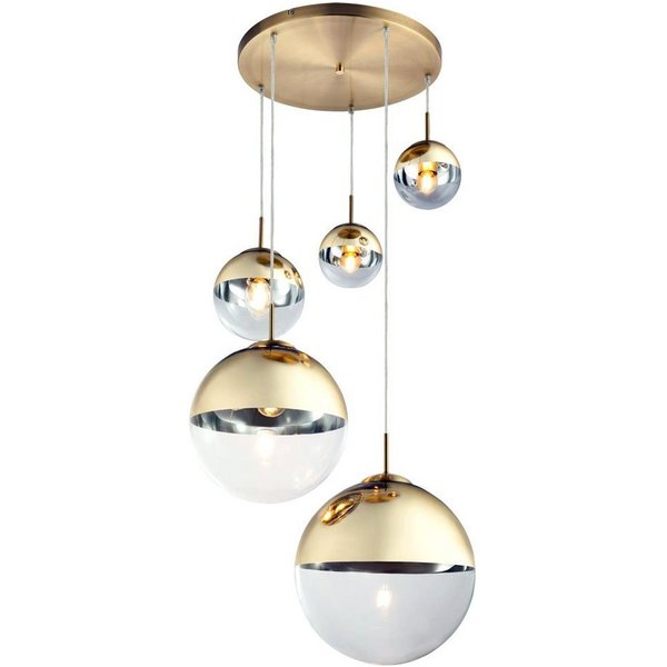 GLOBO LIGHTING LED-Hängeleuchte, Leuchtmittel inklusive, Warmweiß, LED Pendelleuchte Esszimmer Kugel Hängelampe gold 5 flammig Hängelampe