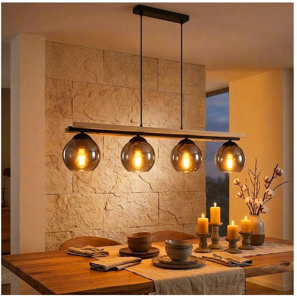 GLOBO LIGHTING LED-Hängeleuchte, Leuchtmittel inklusive, Warmweiß, LED Pendelleuchte Hängelampe Holzoptik Esszimmerleuchte