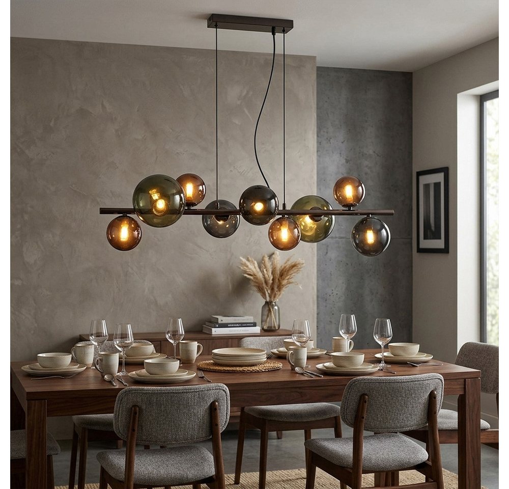 GLOBO LIGHTING LED-Hängeleuchte, Leuchtmittel inklusive, Warmweiß, LED Pendelleuchte Wohnzimmerlampe Glaskugeln 9 Flammig grau H 120 cm – Bild 3 von 5