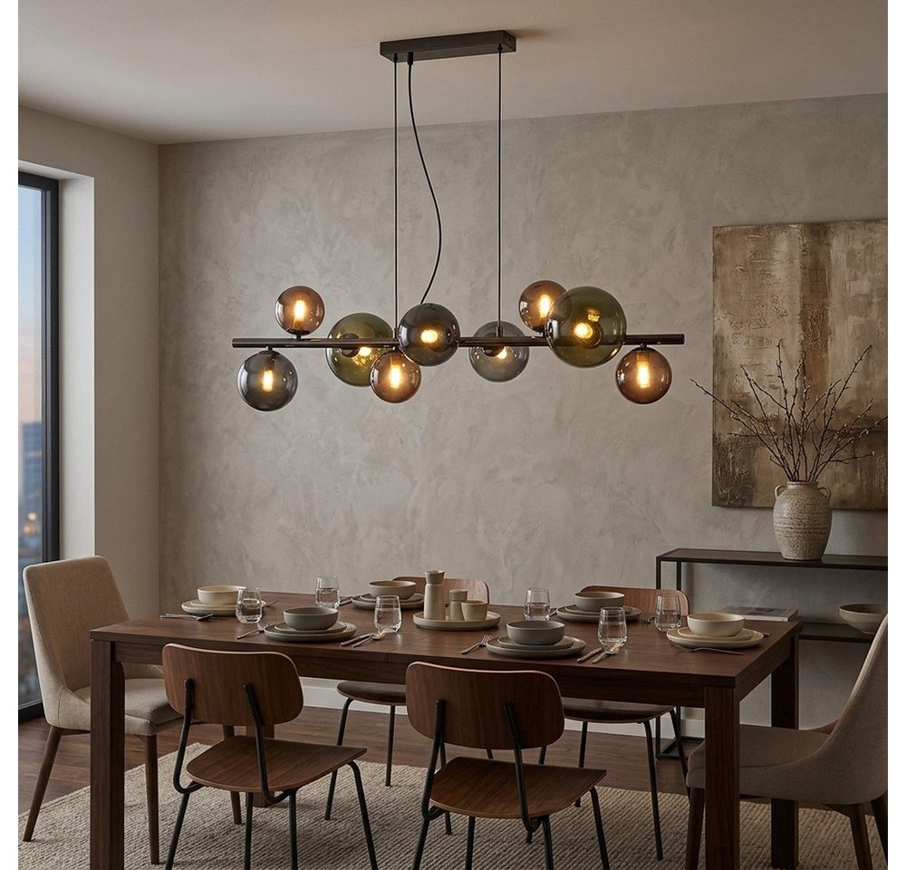 GLOBO LIGHTING LED-Hängeleuchte, Leuchtmittel inklusive, Warmweiß, LED Pendelleuchte Wohnzimmerlampe Glaskugeln 9 Flammig grau H 120 cm – Bild 4 von 5