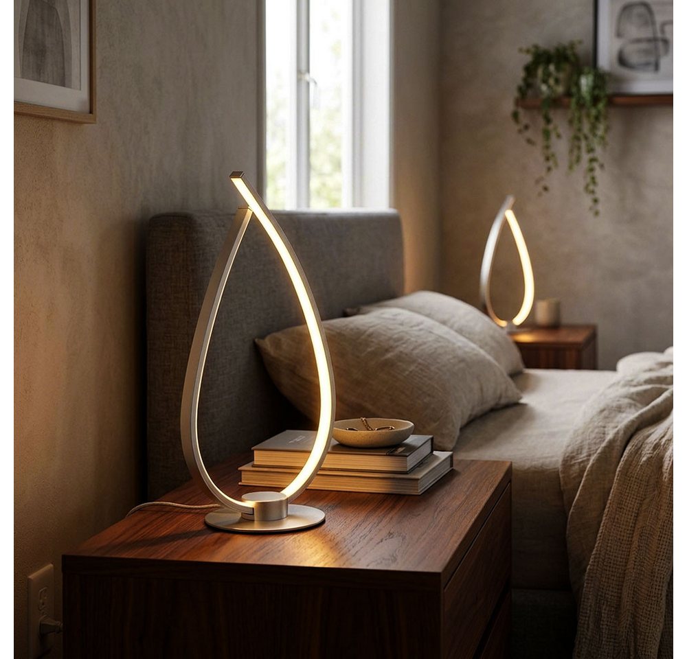 GLOBO LIGHTING LED Nachttischlampe, LED-Leuchtmittel fest verbaut, Warmweiß, Tischleuchte LED Leselampe Beistelllampe silber matt Schnurschalter H – Bild 3 von 5