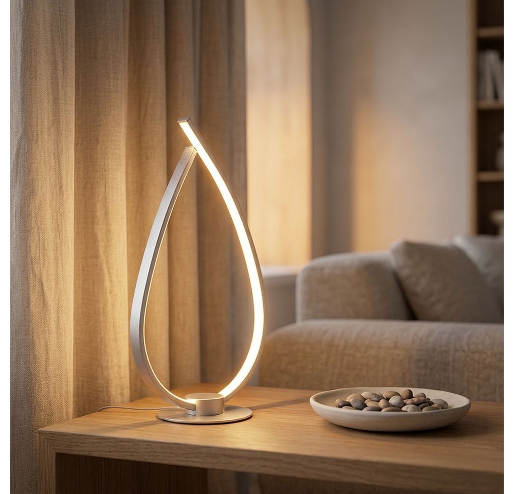 GLOBO LIGHTING LED Nachttischlampe, LED-Leuchtmittel fest verbaut, Warmweiß, Tischleuchte LED Leselampe Beistelllampe silber matt Schnurschalter H – Bild 4 von 5