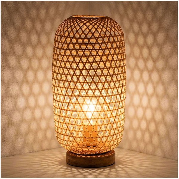 GLOBO LIGHTING LED Nachttischlampe, Leuchtmittel inklusive, Warmweiß, LED Tischleuchte Wohnzimmerlampe Schalter Bambus naturfarben H 46 cm