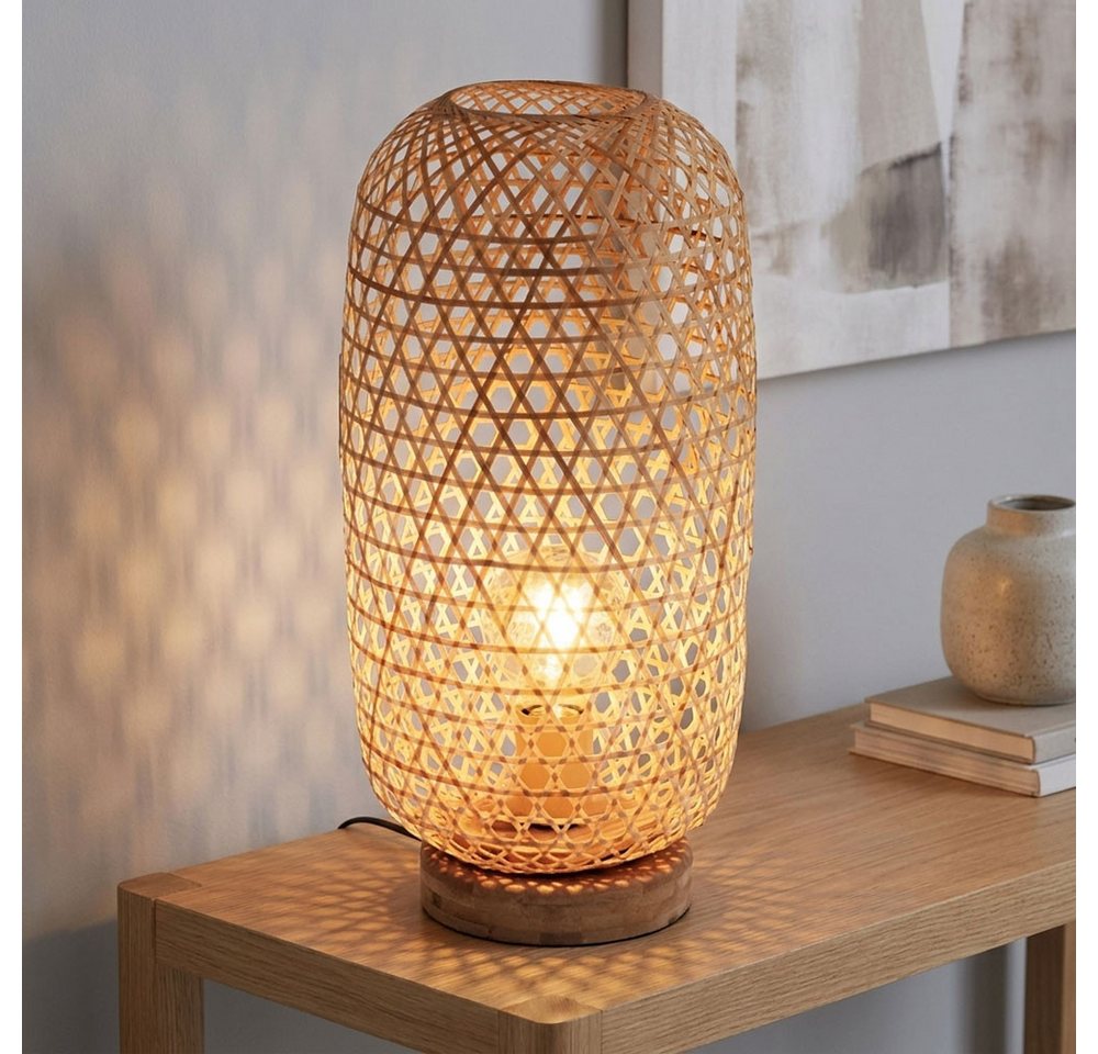 GLOBO LIGHTING LED Nachttischlampe, Leuchtmittel inklusive, Warmweiß, LED Tischleuchte Wohnzimmerlampe Schalter Bambus naturfarben H 46 cm – Bild 3 von 5