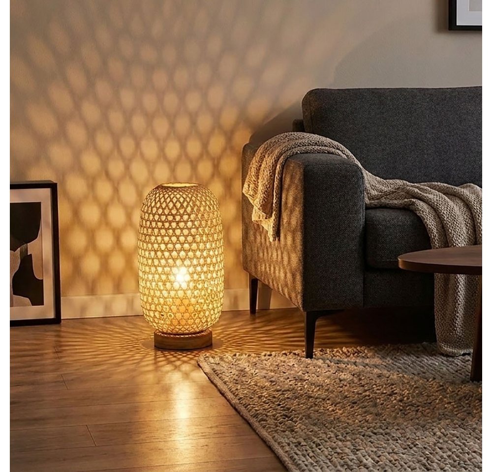 GLOBO LIGHTING LED Nachttischlampe, Leuchtmittel inklusive, Warmweiß, LED Tischleuchte Wohnzimmerlampe Schalter Bambus naturfarben H 46 cm – Bild 4 von 5