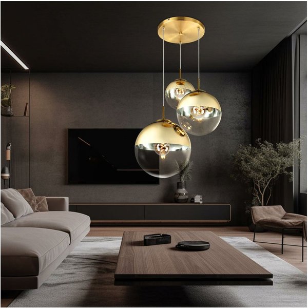 GLOBO LIGHTING LED Pendelleuchte, Leuchtmittel inklusive, Warmweiß, LED Hängelampe Pendelleuchte Glas 3 flammig goldfarben Glaskugel