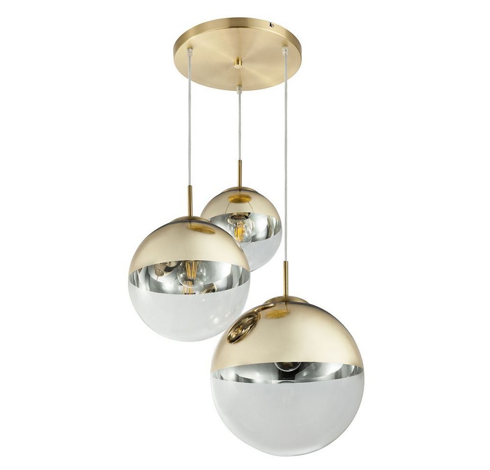 GLOBO LIGHTING LED Pendelleuchte, Leuchtmittel inklusive, Warmweiß, LED Hängelampe Pendelleuchte Glas 3 flammig goldfarben Glaskugel – Bild 2 von 5