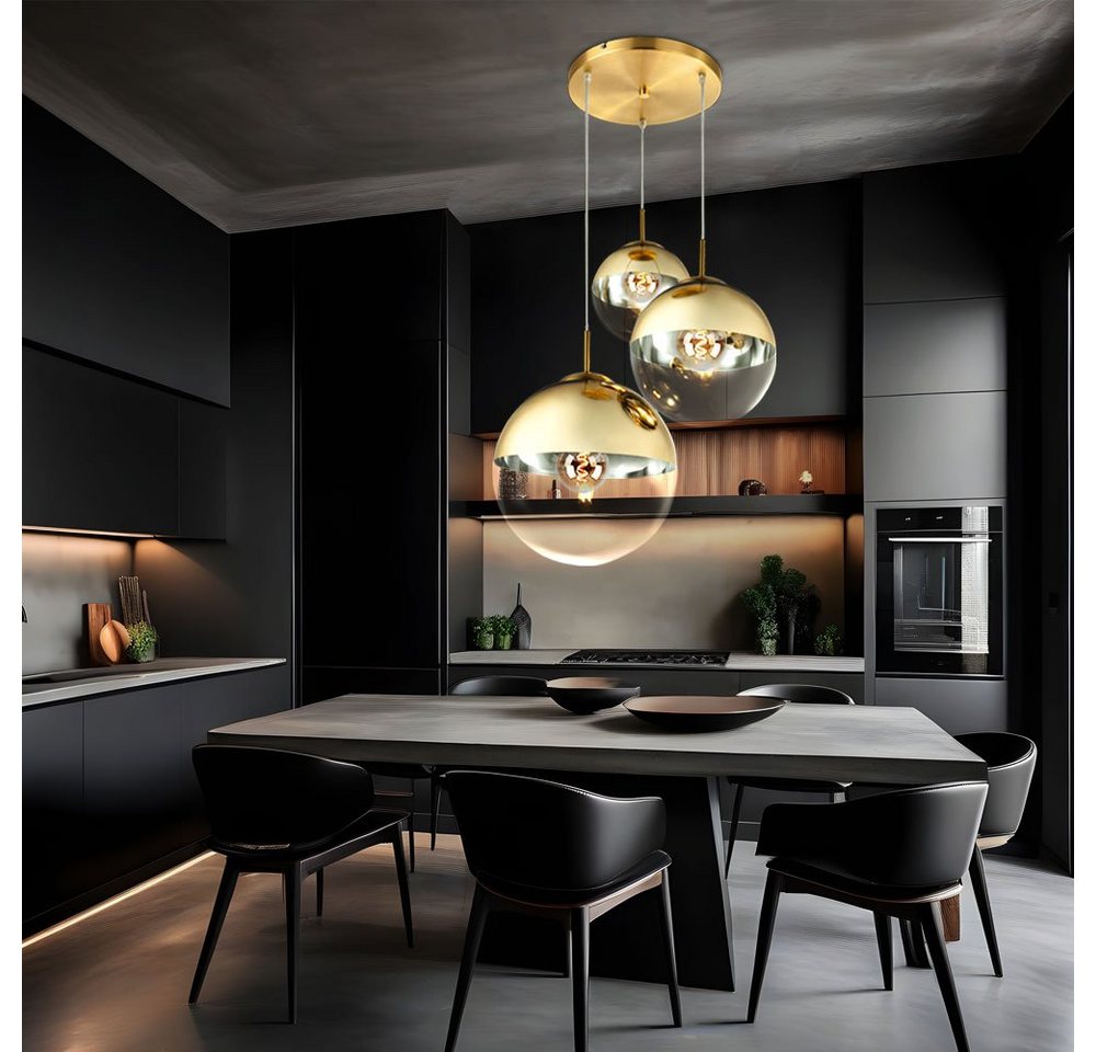 GLOBO LIGHTING LED Pendelleuchte, Leuchtmittel inklusive, Warmweiß, LED Hängelampe Pendelleuchte Glas 3 flammig goldfarben Glaskugel – Bild 4 von 5