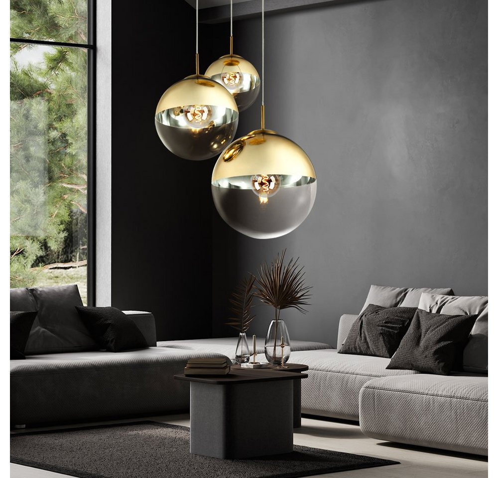 GLOBO LIGHTING LED Pendelleuchte, Leuchtmittel inklusive, Warmweiß, LED Hängelampe Pendelleuchte Glas 3 flammig goldfarben Glaskugel – Bild 5 von 5
