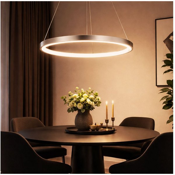 GLOBO LIGHTING LED Pendelleuchte, LED-Leuchtmittel fest verbaut, Warmweiß, Pendelleuchte Ring silber Hängeleuchte rund LED