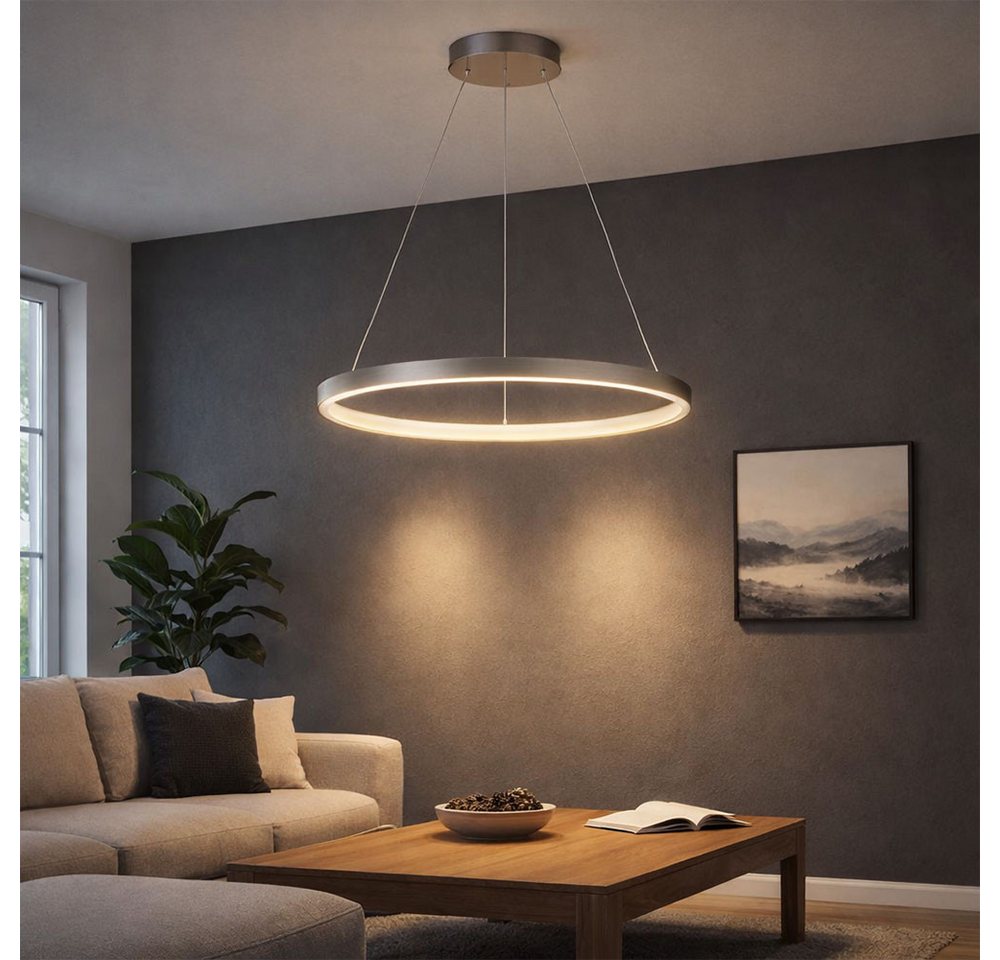 GLOBO LIGHTING LED Pendelleuchte, LED-Leuchtmittel fest verbaut, Warmweiß, Pendelleuchte Ring silber Hängeleuchte rund LED – Bild 3 von 5