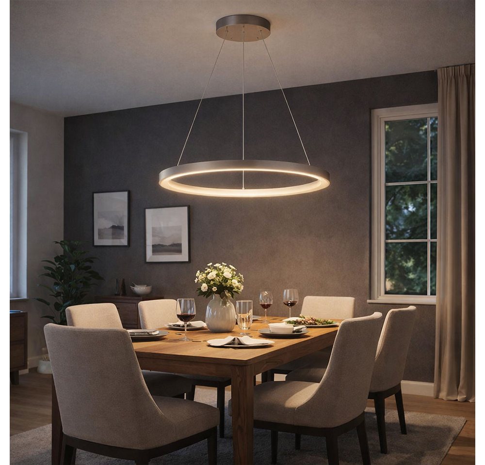 GLOBO LIGHTING LED Pendelleuchte, LED-Leuchtmittel fest verbaut, Warmweiß, Pendelleuchte Ring silber Hängeleuchte rund LED – Bild 4 von 5
