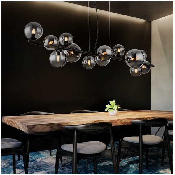 GLOBO LIGHTING LED Pendelleuchte, Leuchtmittel inklusive, Warmweiß, LED Pendelleuchte Esszimmerlampe Metall Glas rauch 13 Flammig L 120 cm