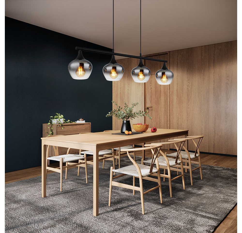 GLOBO LIGHTING LED Pendelleuchte, Leuchtmittel inklusive, Warmweiß, LED Pendelleuchte Esszimmerlampe Metall Glas rauchfarben 4 Flammig – Bild 3 von 5