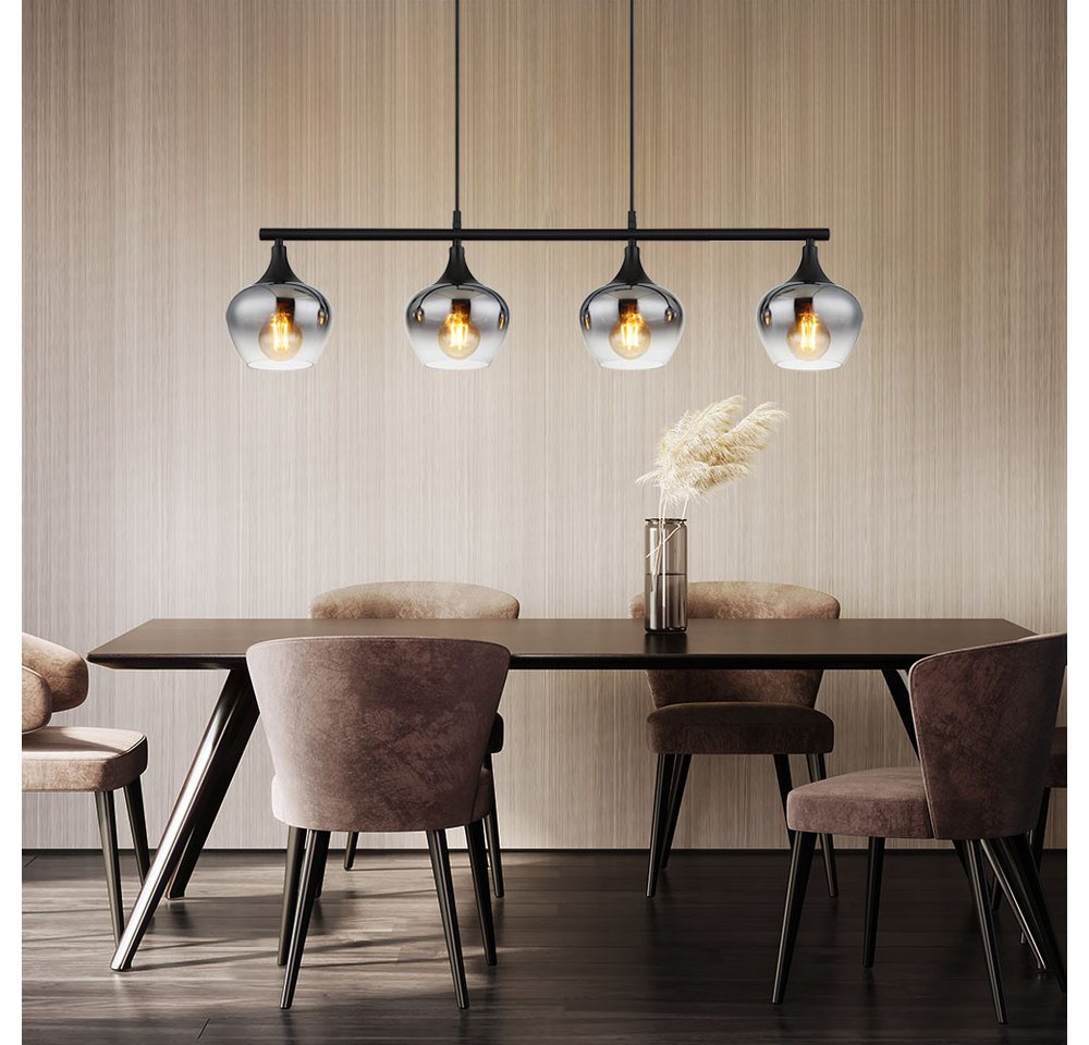 GLOBO LIGHTING LED Pendelleuchte, Leuchtmittel inklusive, Warmweiß, LED Pendelleuchte Esszimmerlampe Metall Glas rauchfarben 4 Flammig – Bild 4 von 5